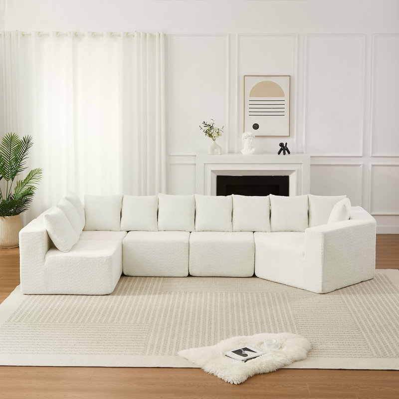 Canapé modulaire à assise profonde en L de 151,6 pouces avec canapé modulaire en chenille et siège inclinable incurvé de 11,6 pouces sans assemblage requis