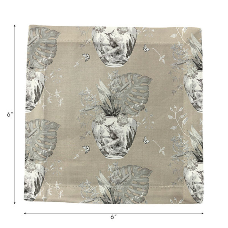 Monkey Small Jungle Cotton Sateen Cocktail Napkins, Greenwhich