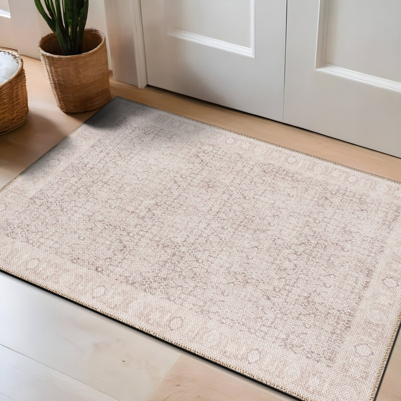 Tapis Elise beige patiné - tissage à plat lavable à la machine avec envers antidérapant, Rectangulaire 2 pi x 3 pi