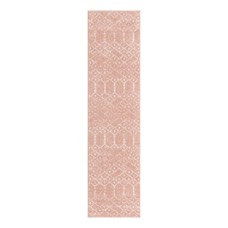 Tapis rose à motif géométrique, Tapis de couloir 2 pi x 8 pi