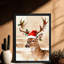 Renne de Noël rétro encadré noir portant un chapeau de père Noël, impression d'art de style rétro-904013438