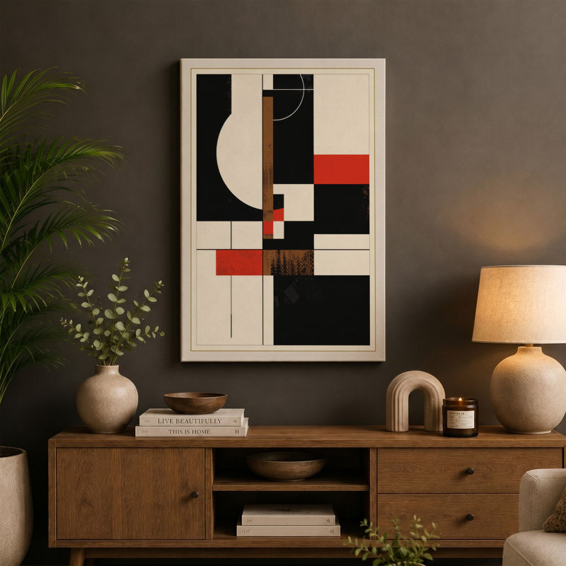 Composition Geometric - Wrapped Canvas, 36x24 - 91.4 x 61.0 cm, Taupe Border