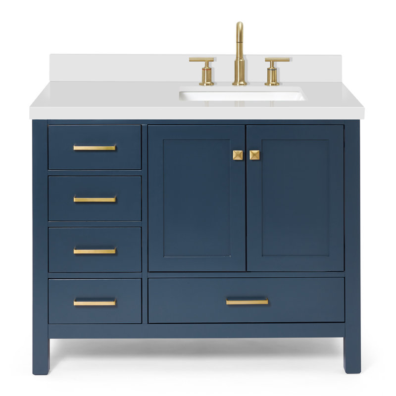 Cambridge 43'' Single Bathroom Vanity with White Quartz Top, Midnight Blue