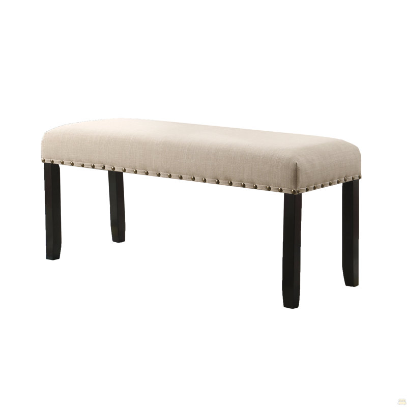 Biony Fabric Dining Bench With Nailhead Trim, Tan, Beige