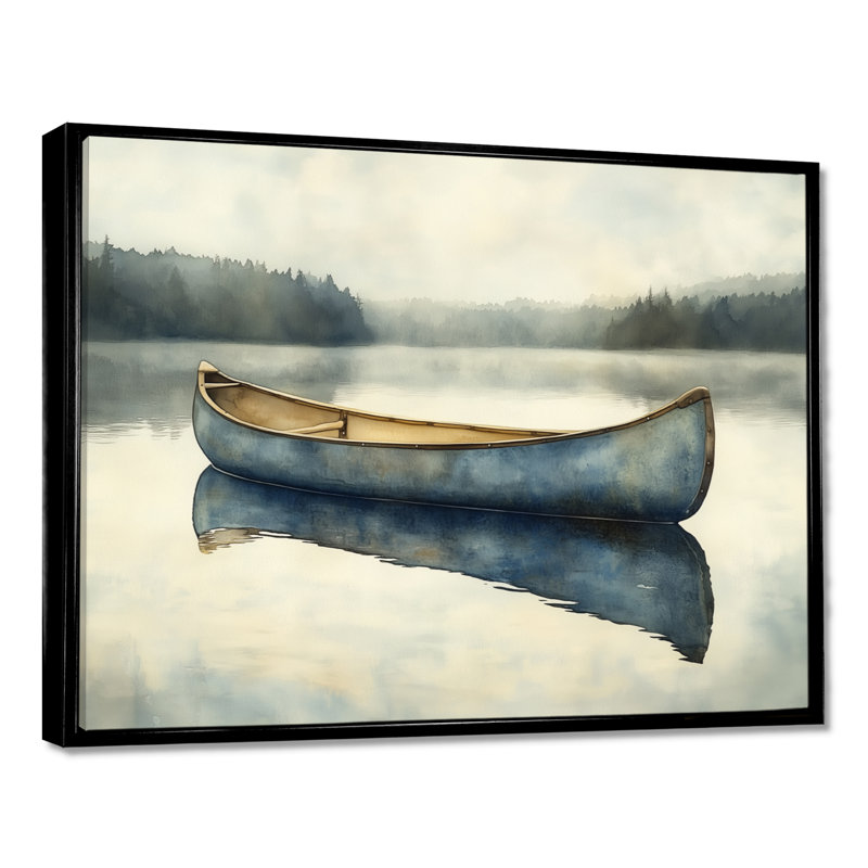 «Soft Canoe Lake II - Blue Lakeside», art mural, H 24 po x l 32 po, Cadre flottant noir