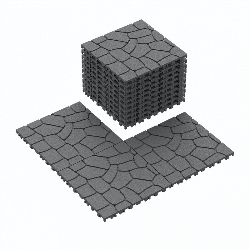 Nouvelle tuile de patio de 12 po à texture de pierre, tuiles de terrasse à emboîtement de module de bricolage, tuiles de cour faciles et rapides à installer pour le porche de la cour arrière du balcon de la piscine 44 pièces GRIS FONCÉ