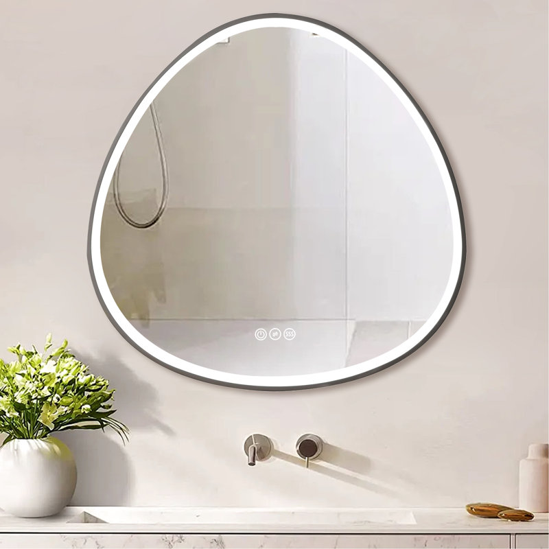 Miroir de salle de bain brouillard à intensité variable, gris anthracite 32 po, encadré pour contemporain moderne