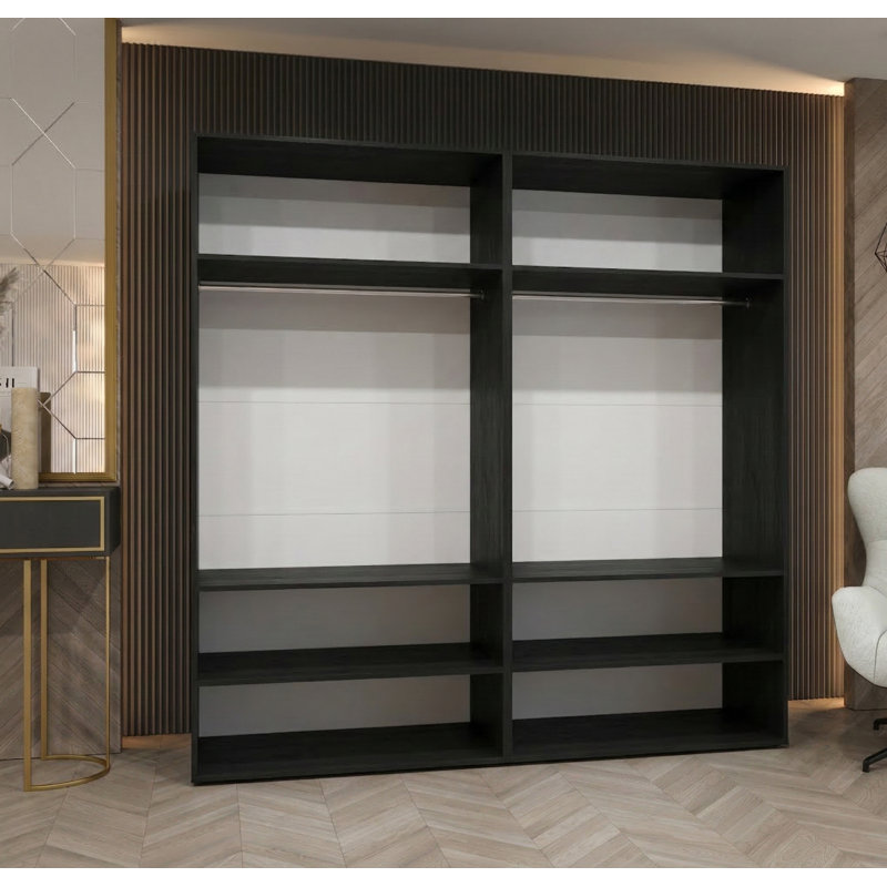 Manufactured Wood Wardrobe, black matt + handles: gold