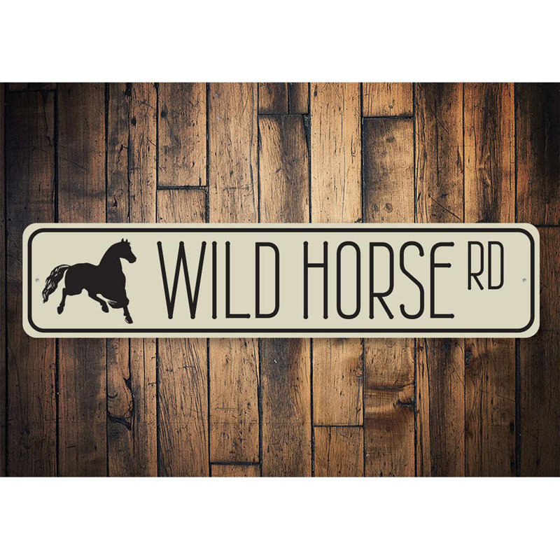Panneau en aluminium Wild Horse Road, H 4 po x l 18 po x P 0,04 po