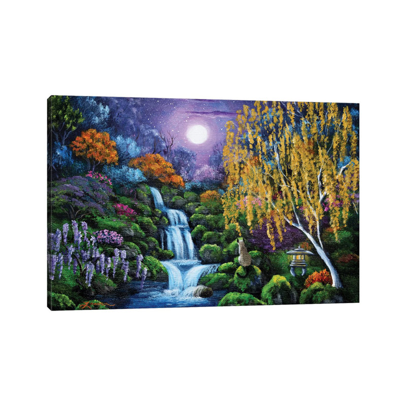 Siamese Cat By A Cascading Waterfall by Laura Iverson - Wrapped Canvas Print, 30.48 cm H x 45.72 cm W