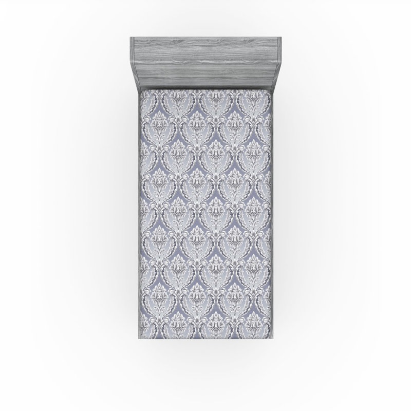 Drap-housse Ambesonne, Bleu ciel foncé, gris pâle / floral, Drap-housse simple TG