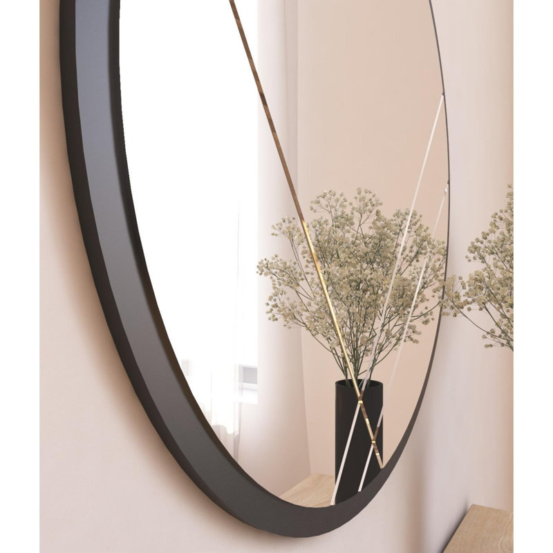 Miroir mural moderne 23,6 po x 23,6 po x 0,9 po, noir | 100% panneau de fibres à densité moyenne avec finition écologique Flotale-E | Décoration intérieure élégante, parfaite pour le salon, la chambre à coucher et le vestibule | Montage mural facile, conception élégante