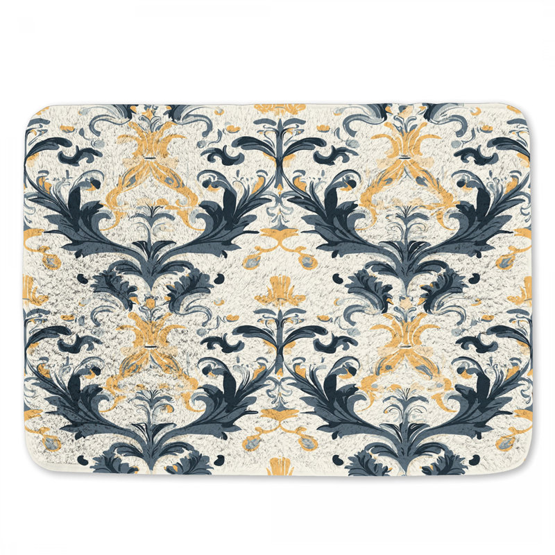 Motif de tapis de bain damassé traditionnel, L 34 po x l 21 po