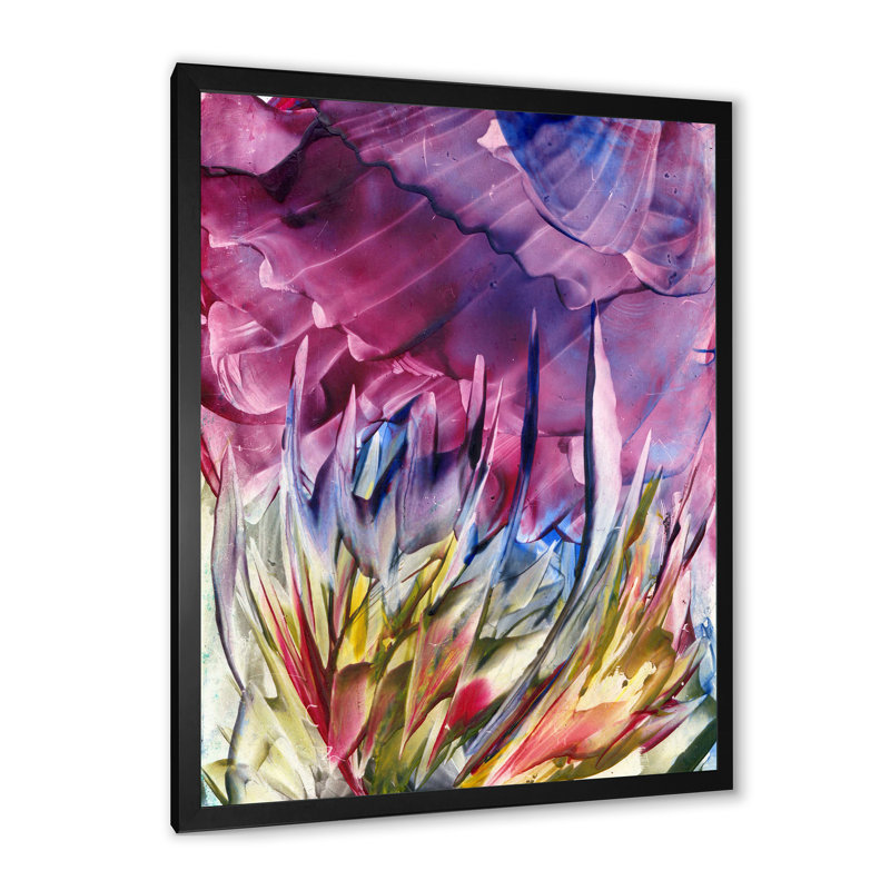 Fleurs mauves - Marbre liquide - Peinture, Cadre photo noir, H 20 po x l 12 po x P 1 po