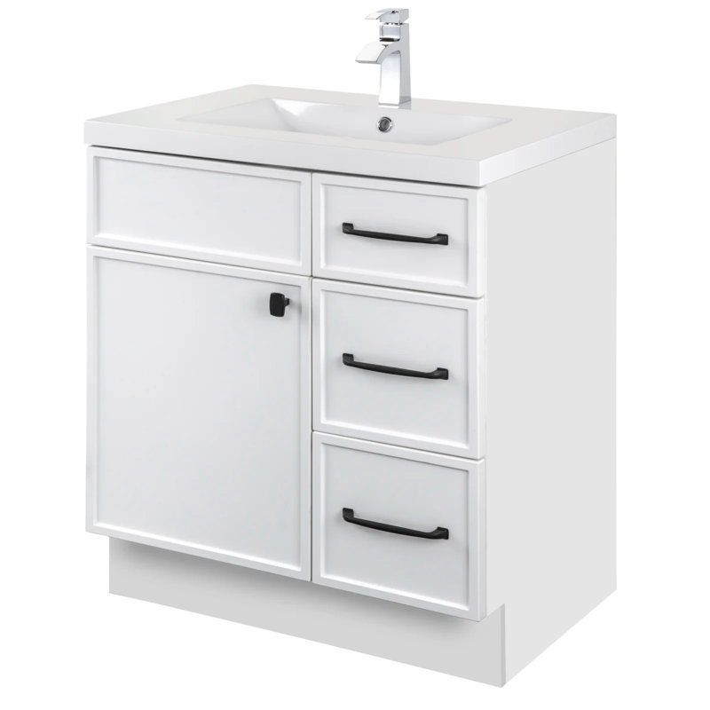 Ensemble de meuble-lavabo simple Manhattan, Noir, Blanc, 30"
