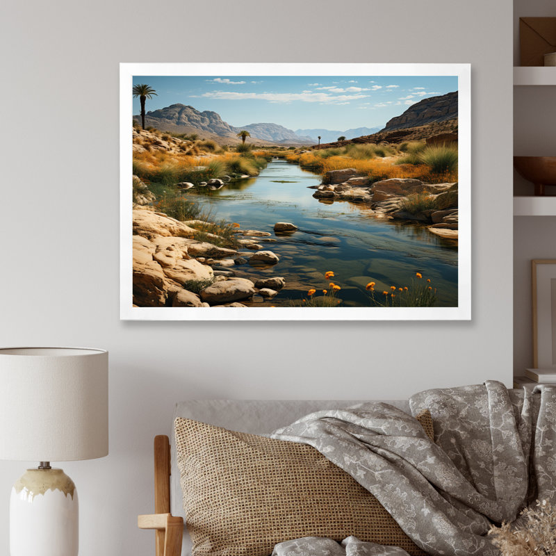 Désert oasis III sur toile, H 12 po x l 20 po x P 1 po, Cadre photo blanc