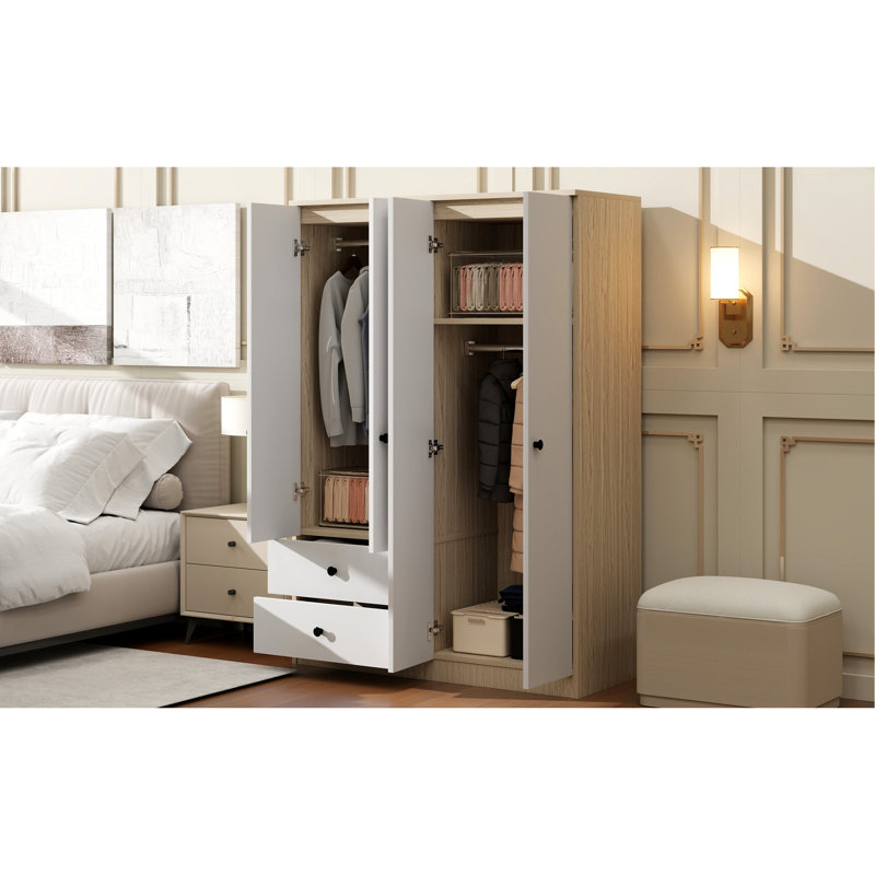 Garde-robe 4 portes avec tiroirs, tablette et tringle