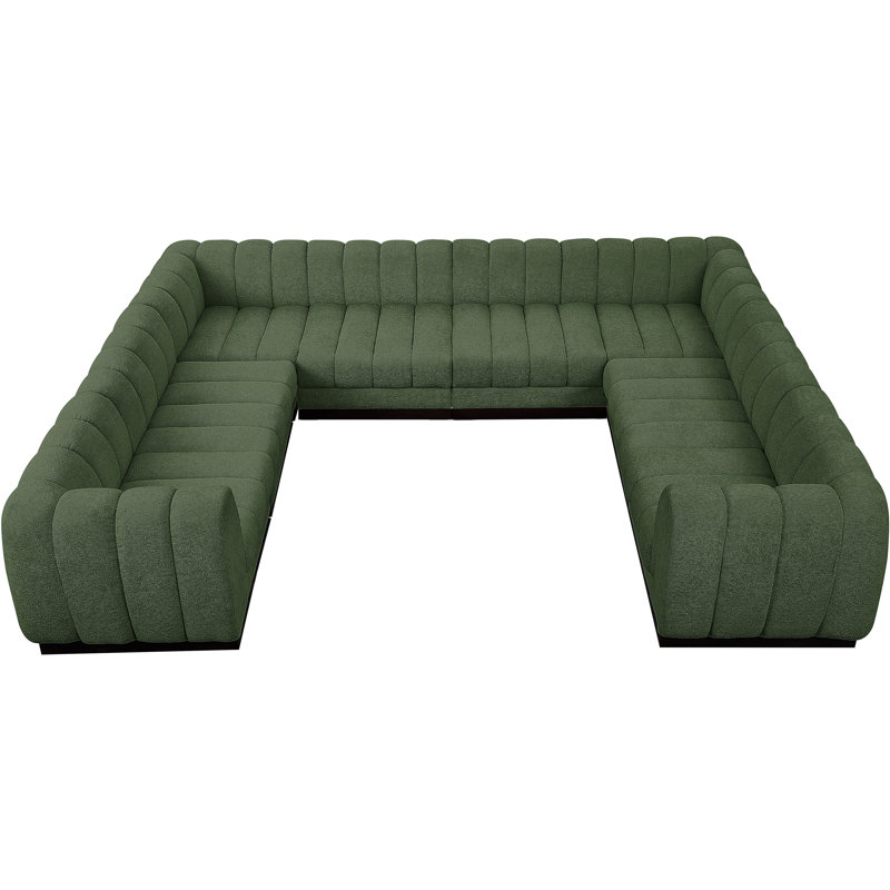 Canapé modulaire rembourré 8 pièces Quinn, Tissu chenille vert