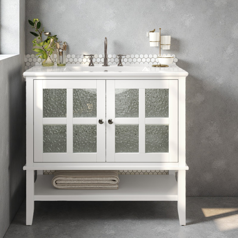 Meuble-lavabo 36 po avec lavabo en céramique, Blanc