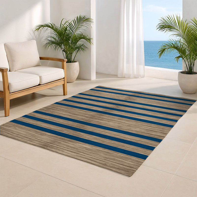 Tapis intérieur / extérieur gris HorizontalStripes, Rectangulaire 8 pi x 10 pi