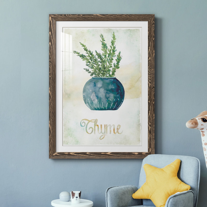 " Potted Thyme ", Walnut Framed Paper, 31.5" H x 23.5" W x 1.5" D