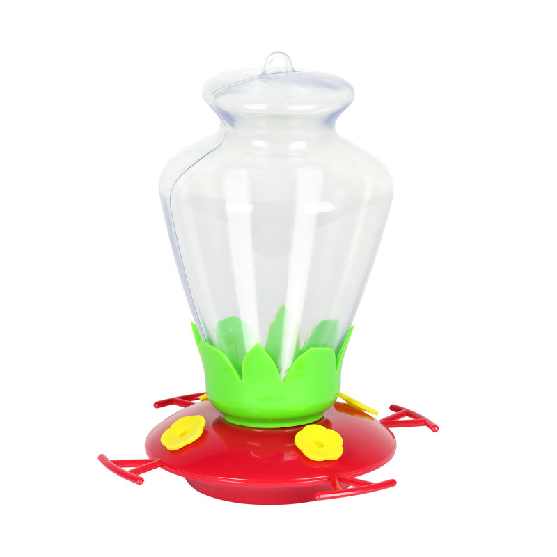 Clear Plastic Hanging Hummingbird Feeder with Red Base