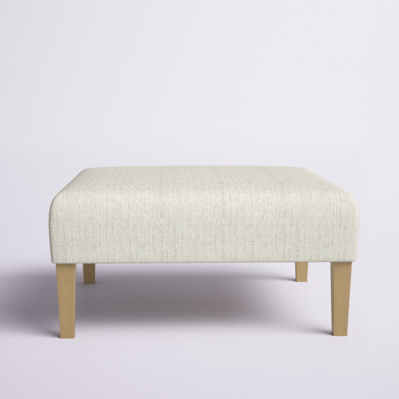 Transitional Square Cream Woven Ottoman Coffee Table with Natural Wood Legs