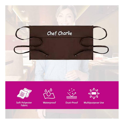 Personalized Server Aprons with 3 Pockets -Waist Apron with Name - Custom Half Apron