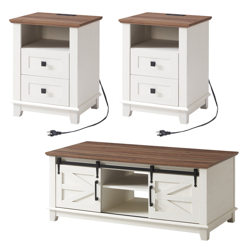 Chimira 3 - Piece Living Room Table Set, Brown, White