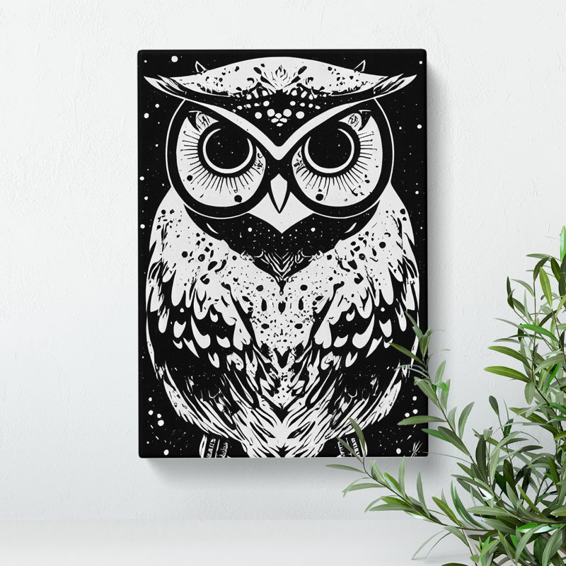 Monochrome Owl No.2 - Wrapped Canvas, 60cm H x 40cm W x 3cm D