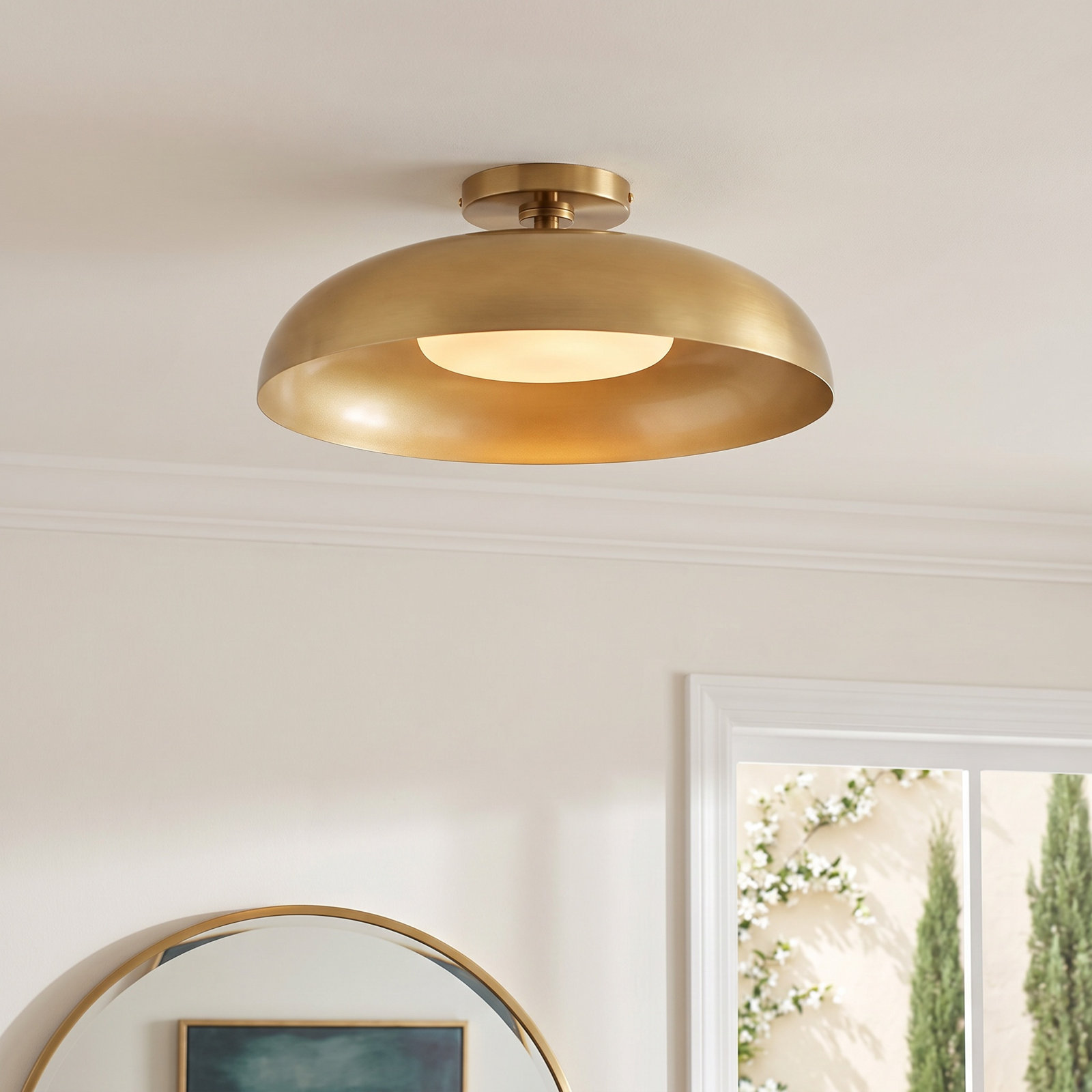 Single Light Semi Flush Mount, Gold