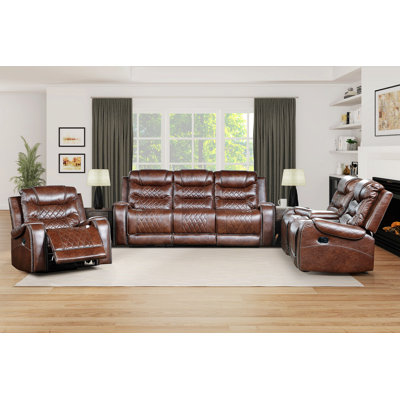 Mehrtens Breathable PU Stitching Power Double Reclining Loveseat with Center Console, USB Ports