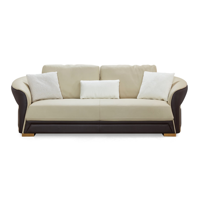 Sofa, Beige/Chocolate Genuine Leather
