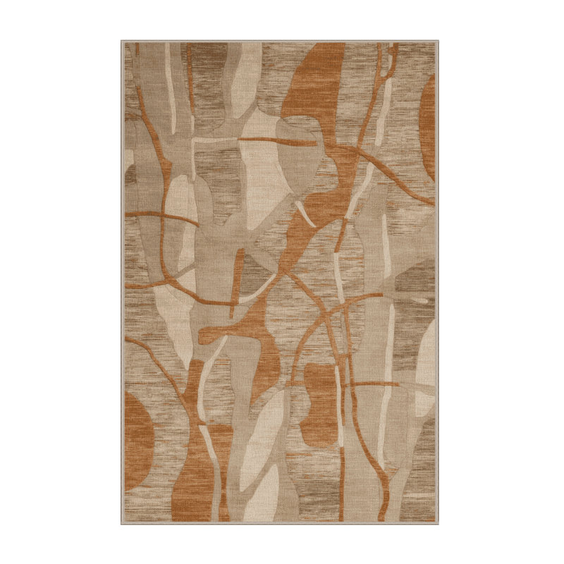 Machine Washable Abstract Brown Area Rug, Rectangle 2' x 3'