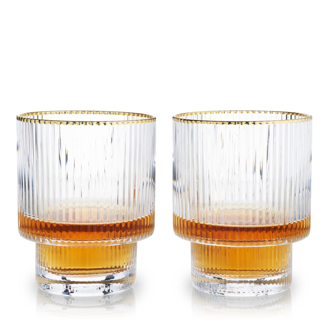 Viski Meridian Lowball Glasses, Premium Crystal Clear Vintage Drinking Tumblers for Whiskey, Scotch (Set of 2) Viski