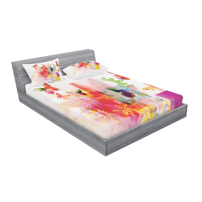 Microfiber Abstract Sheet Set, Queen Sheet Set with Fitted Sheet