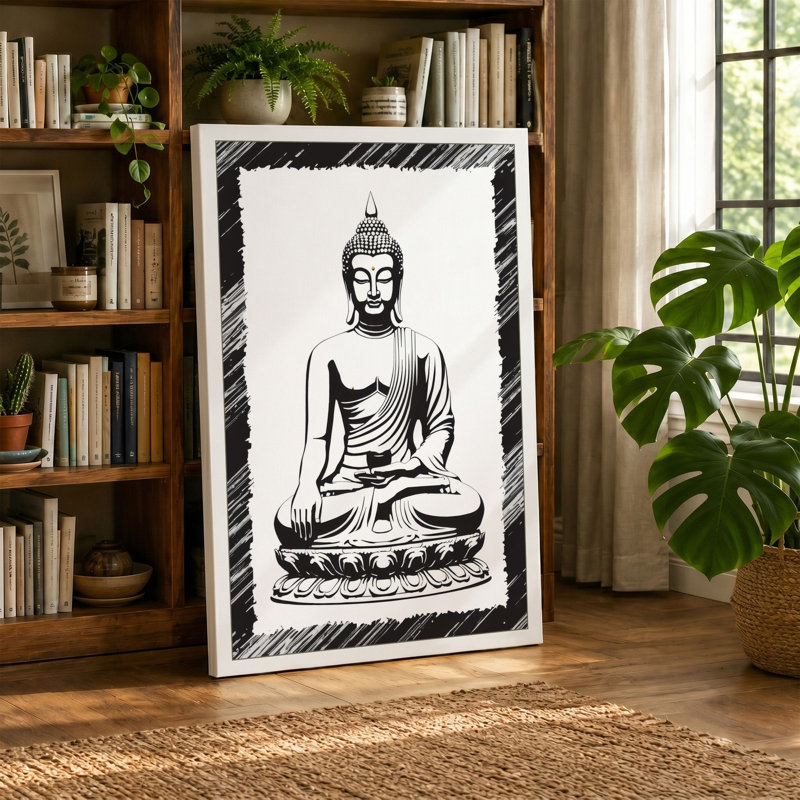 Seated Buddha Japandi - Wrapped Canvas, 18x12 - 45.7 x 30.5 cm, Sage Border