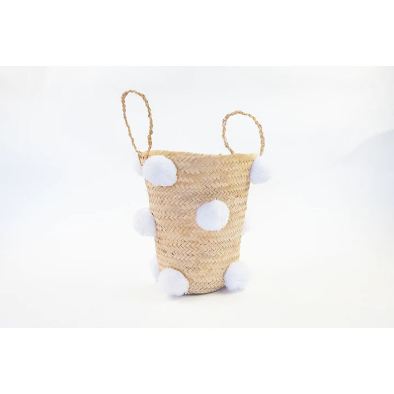 Panier en rotin à motif à pompon d'Othello, Blanc