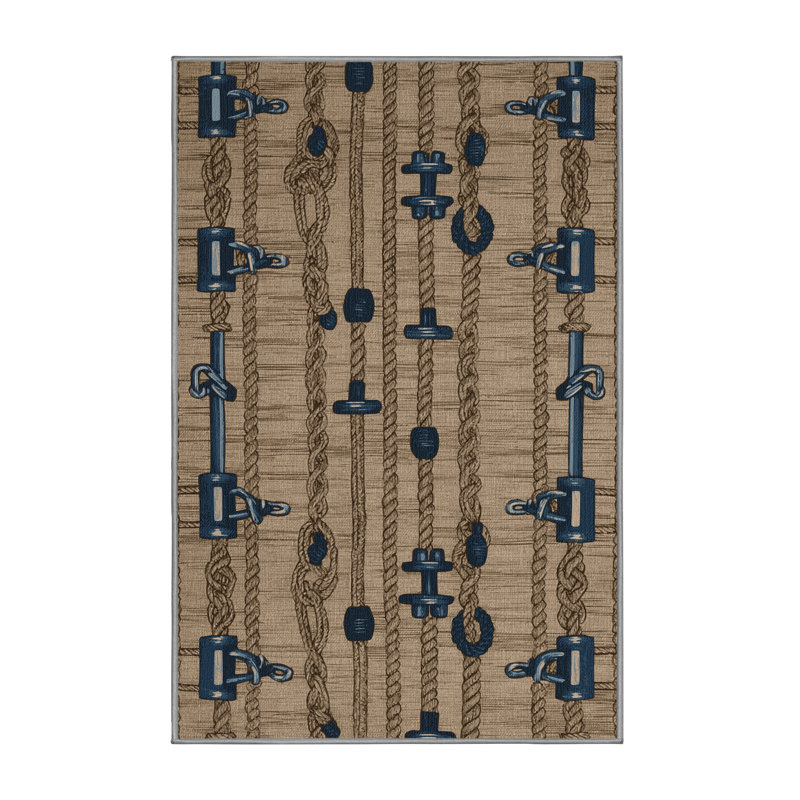 Washable Boat moorings Nautical Area Rug, Rectangle 4' x 6'