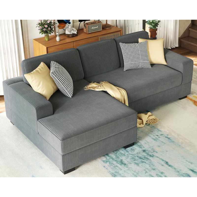 Birkley 96'' Corduroy Sofa, Left Hand Facing, Gray
