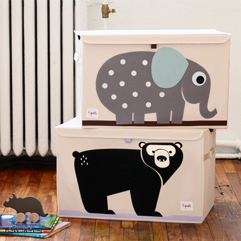 Bear Design Beige and Black Polyester Toy Chest
