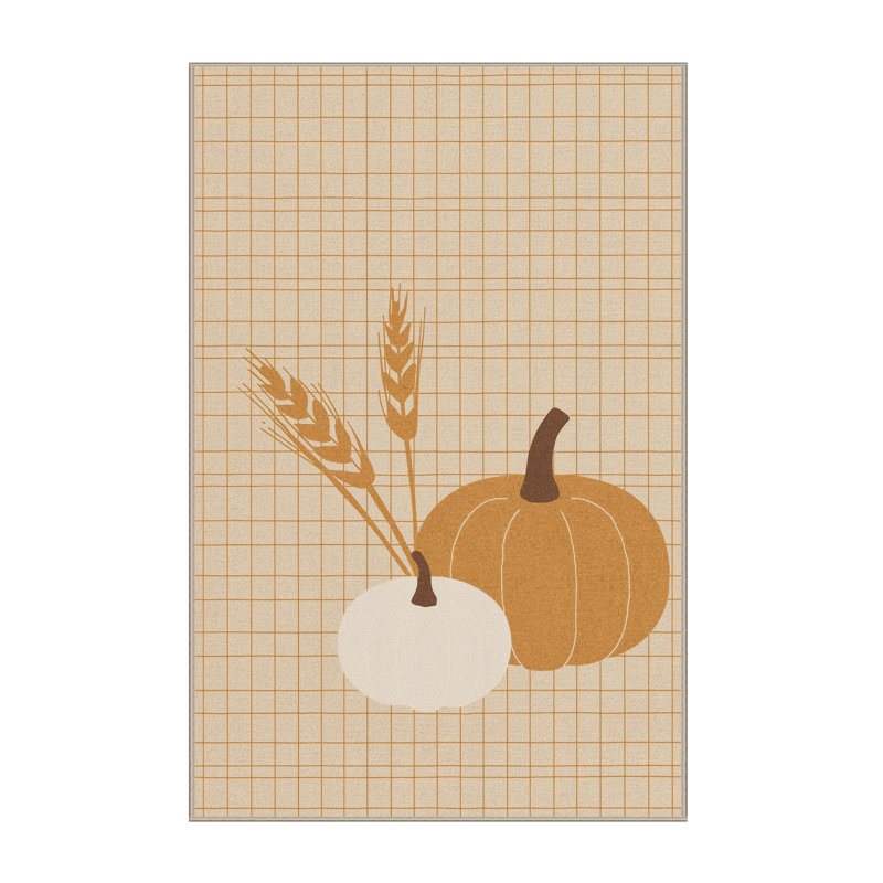 Soft Plush Fannin Thanksgiving Modern & Contemporary Abstract Area Rug in Beige – Beige Binding, 8x10
