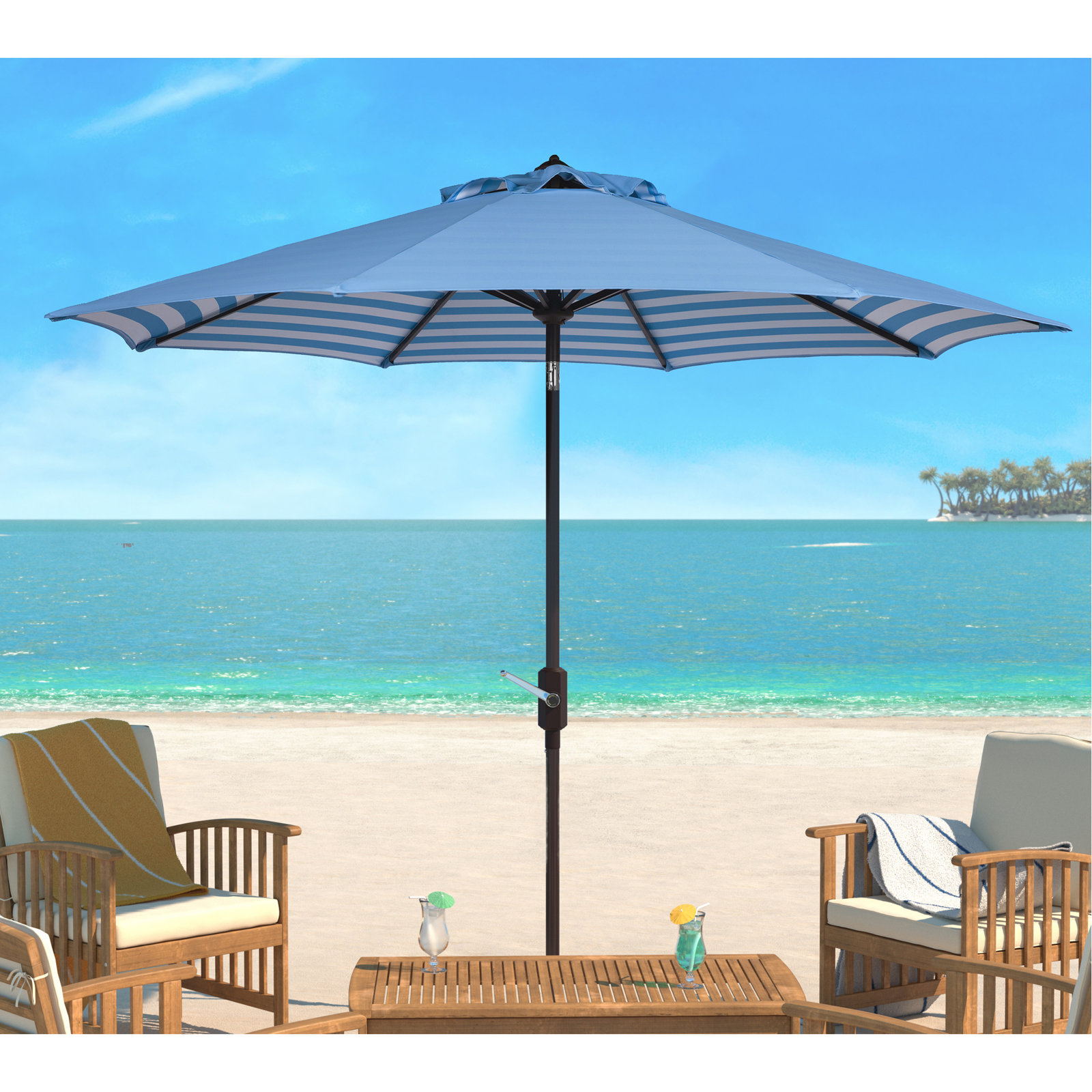 Asla 100.8'' Outdoor Umbrella, Baby Blue/White