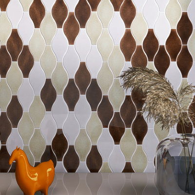 Carreau de mosaïque géométrique en porcelaine brillante faite à la main 12,01 po x 9,65 po