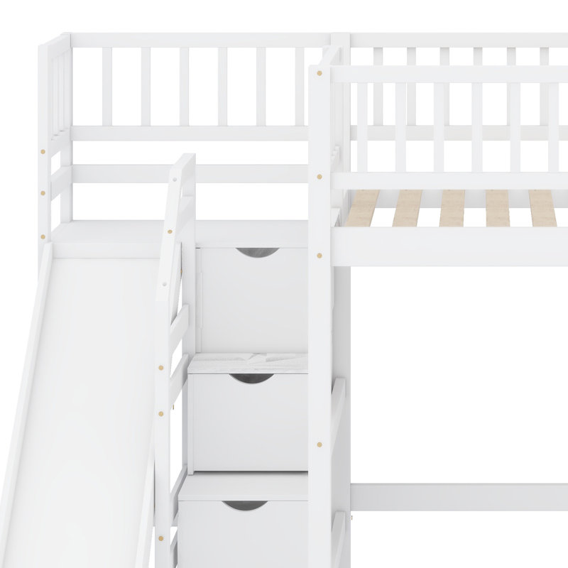 Lit mezzanine avec rangement pour escalier intégré, glissade et lumières DEL, Blanc