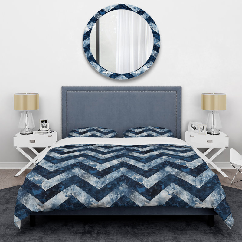 Blue Chevron Glam III - Ensemble de housse de couette transitionnel, Housse de couette pour grand lit et 2 taies décor