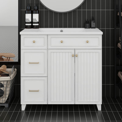 Meuble-lavabo 36 po avec lavabo en céramique, tiroirs à double couche, portes à fermeture douce, tablettes réglables, armoire de rangement moderne