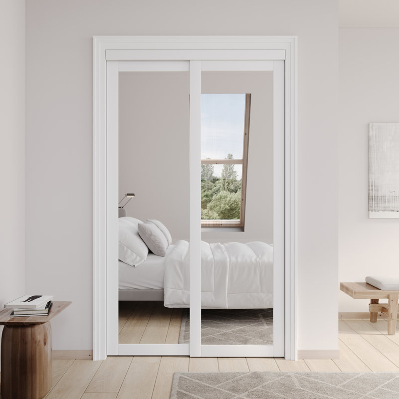 80 in. 1 Lite Mirrored White Sliding Closet Door with Hardware Kit, 2, 48" x 80"