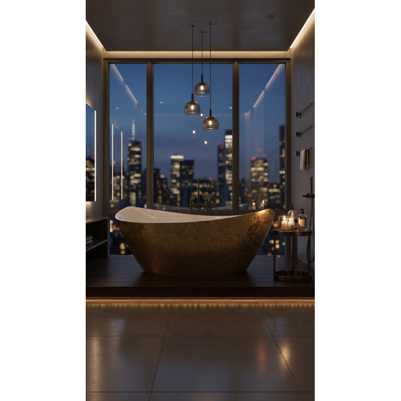 69.8'' L Freestanding Soaking Bathtub, Black/Gold