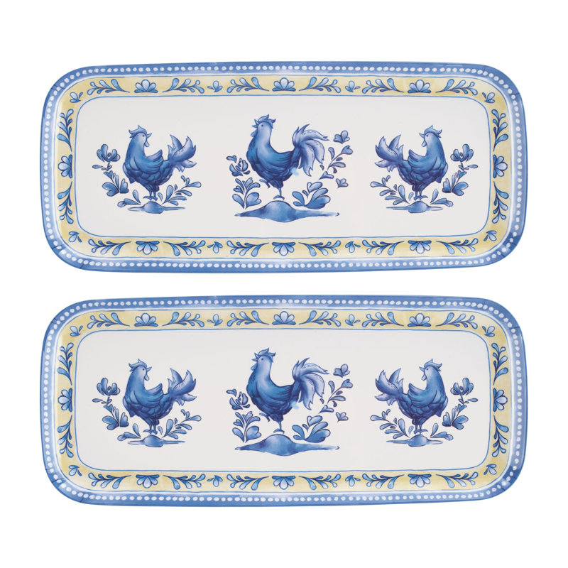 2-Piece Blue Rooster 15" Tray